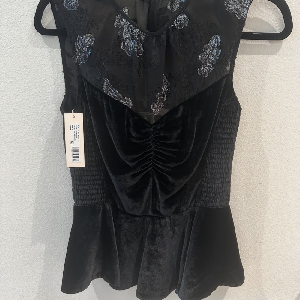 Rebecca Taylor Black Ruched Peplum Blouse